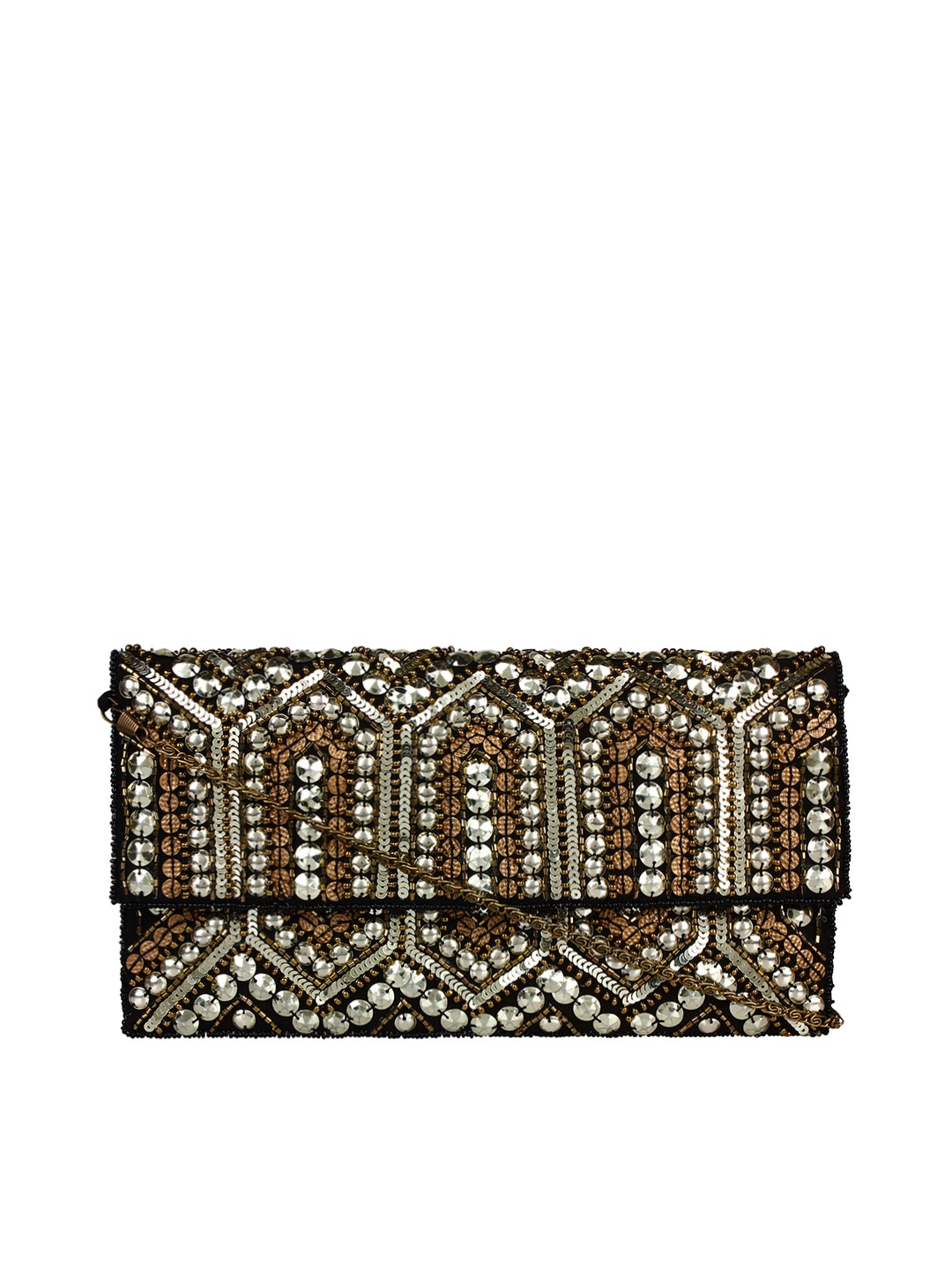 

Anekaant Glitzy Silver & Copper-Toned Handcrafted Clutch with Sling Strap