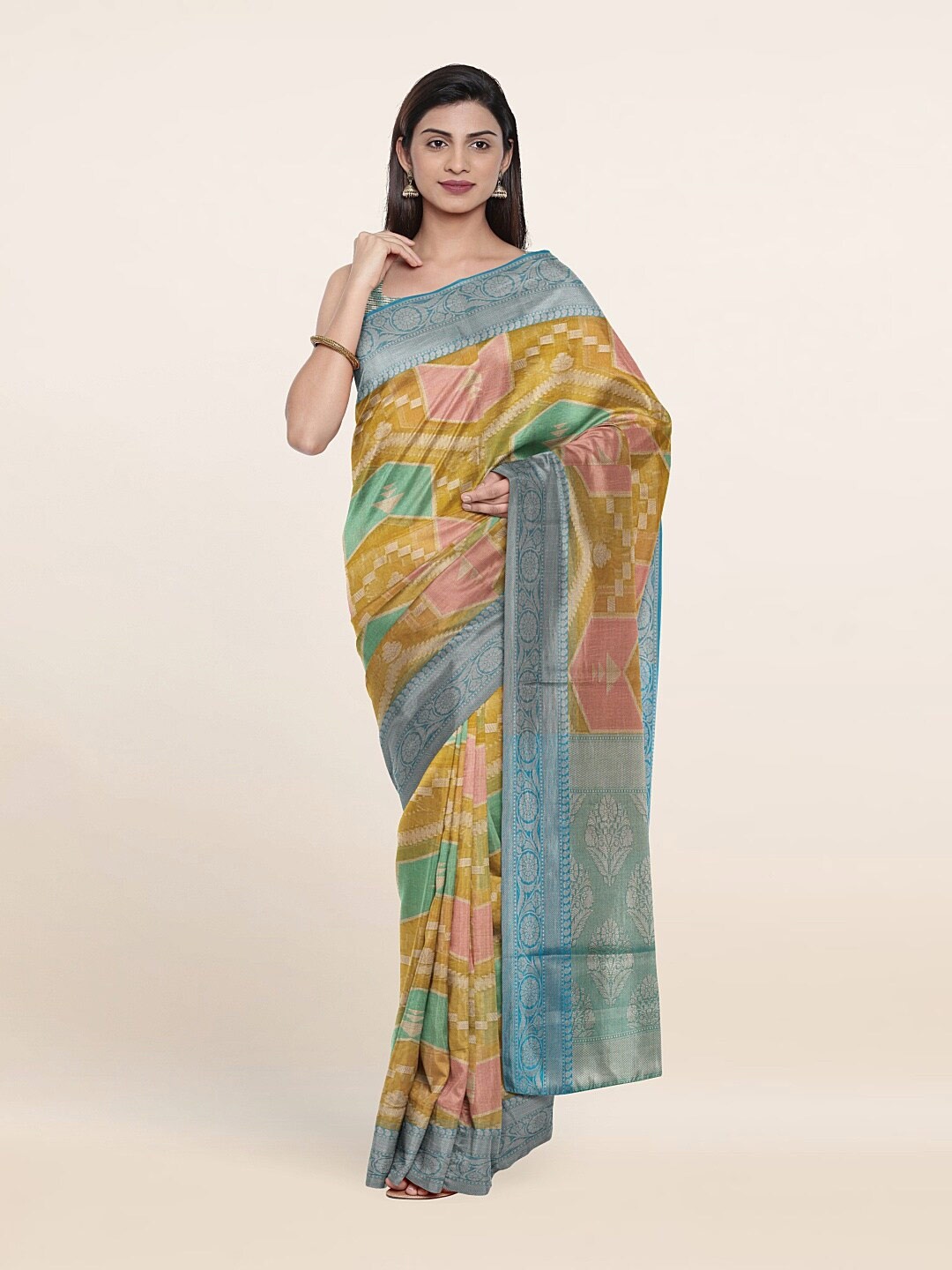 

Pothys Sea Green & Mustard Yellow Woven Design Cotton Saree