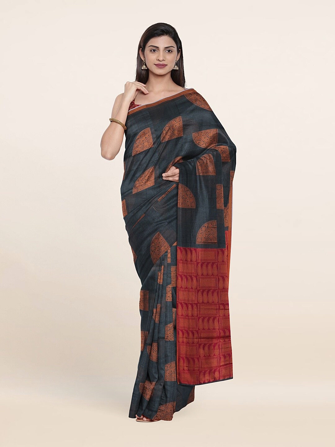 

Pothys Grey & Maroon Saree