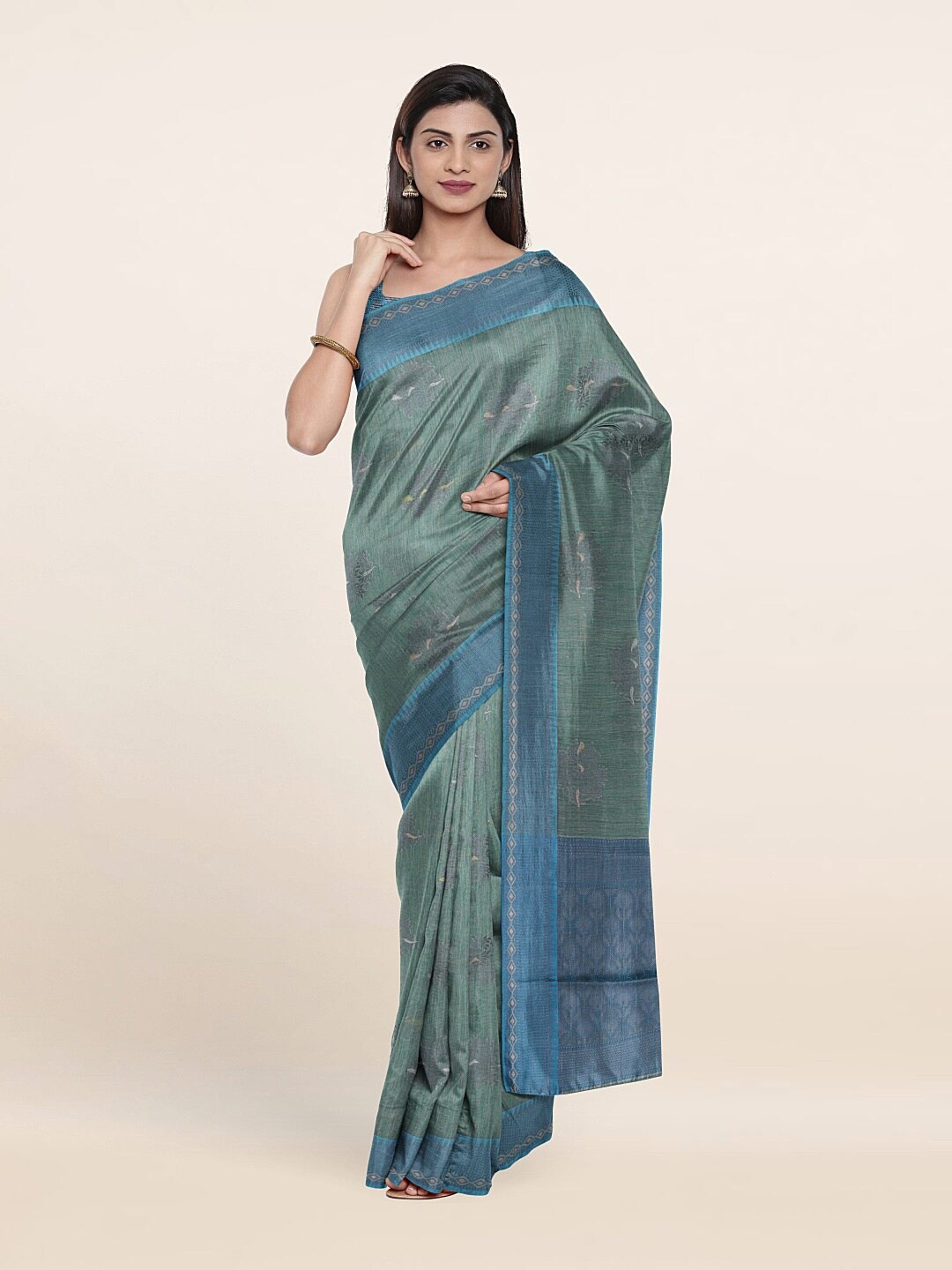 

Pothys Blue & Sea Green Woven Design Cotton Saree