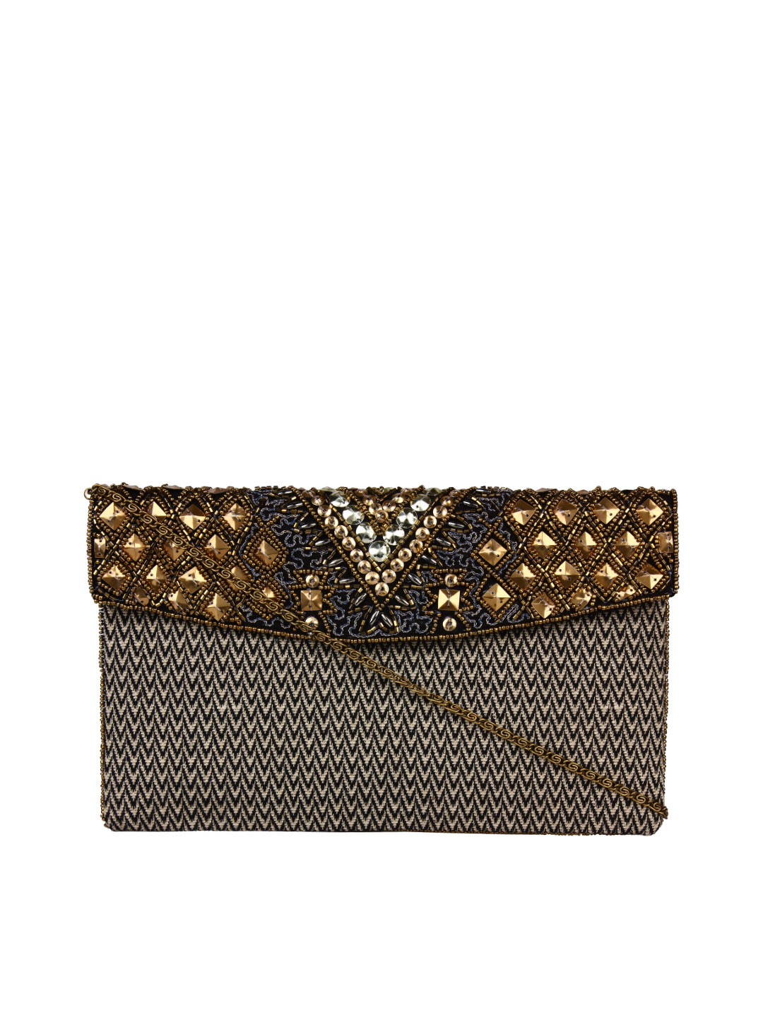 

Anekaant Glitzy Black & Copper-Toned Embellished Clutch with Sling Strap