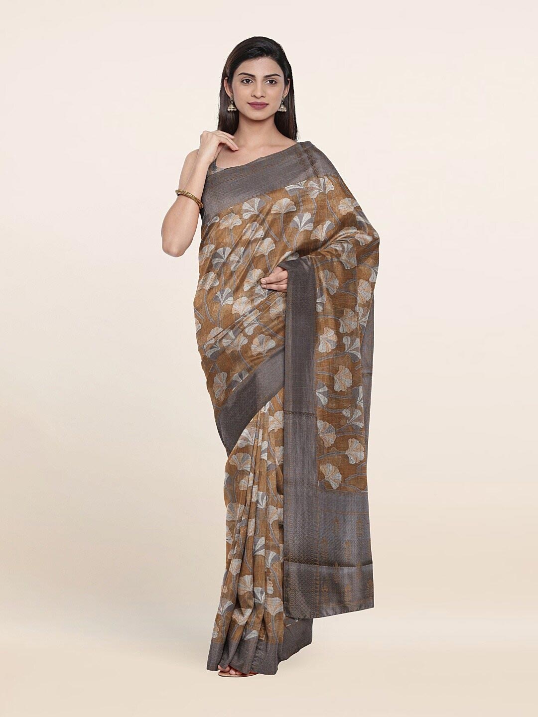 

Pothys Brown & Grey Floral Woven Design Cotton Saree