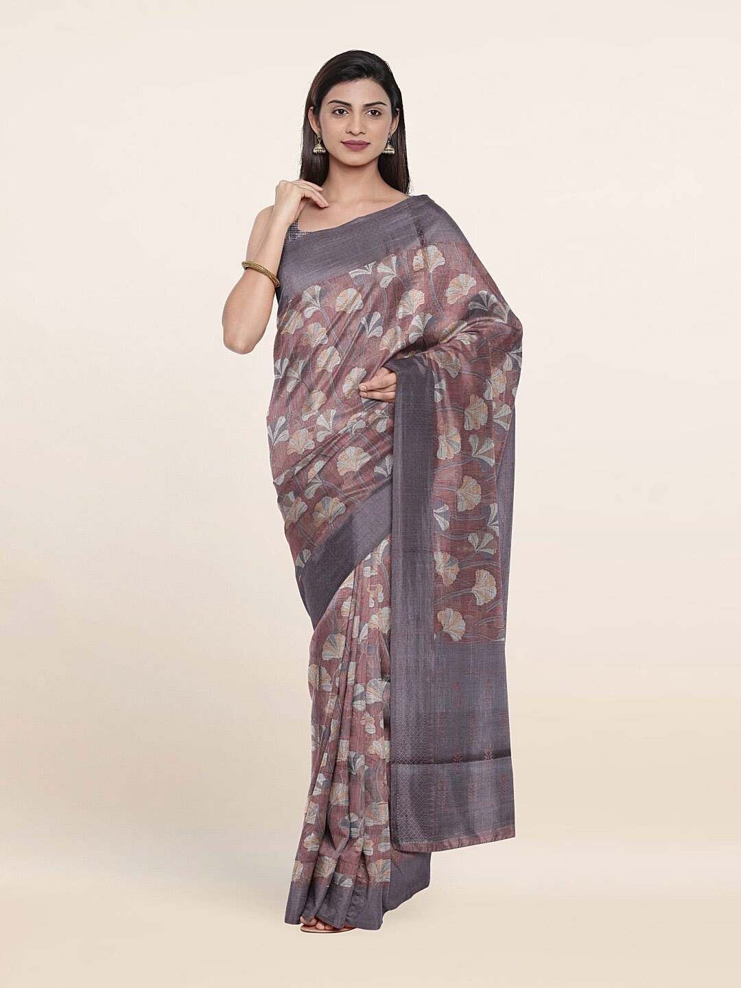 

Pothys Pink & Grey Floral Woven Design Cotton Saree