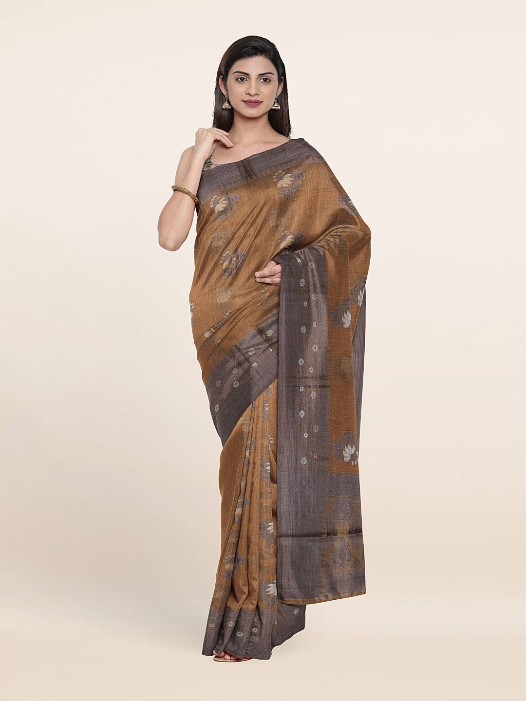 

Pothys Coffee Brown & Grey Woven Design Saree