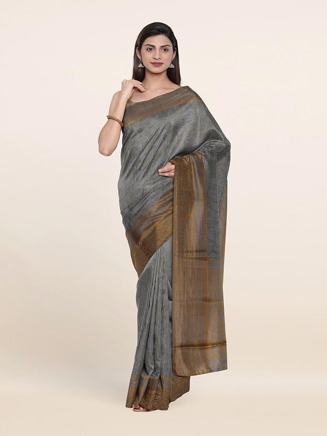 

Pothys Grey & Mustard Yellow Woven Design Cotton Saree