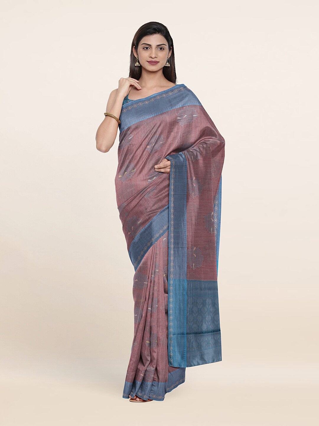 

Pothys Pink & Grey Woven Design Saree
