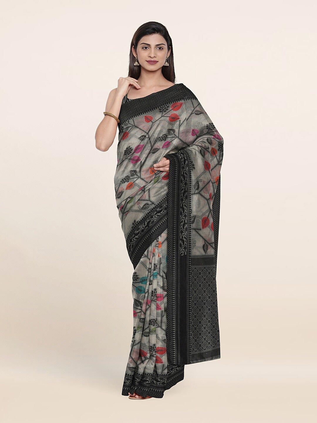 

Pothys Grey & Black Floral Zari Saree