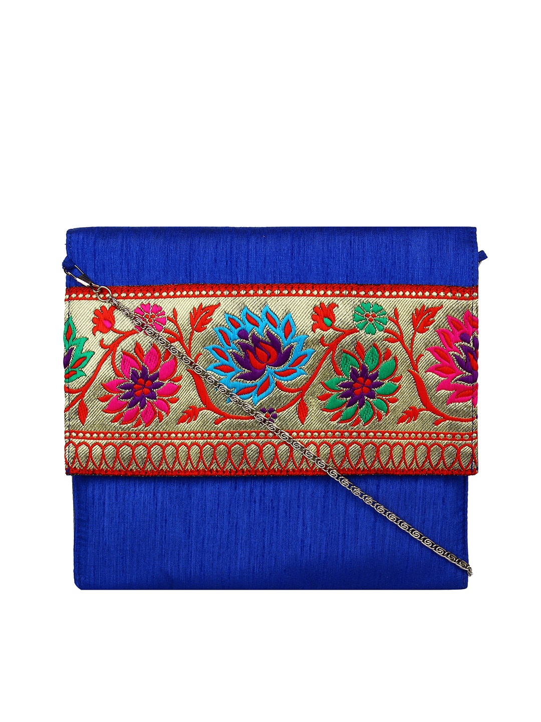

Anekaant Blue Embroidered Clutch with Sling Strap