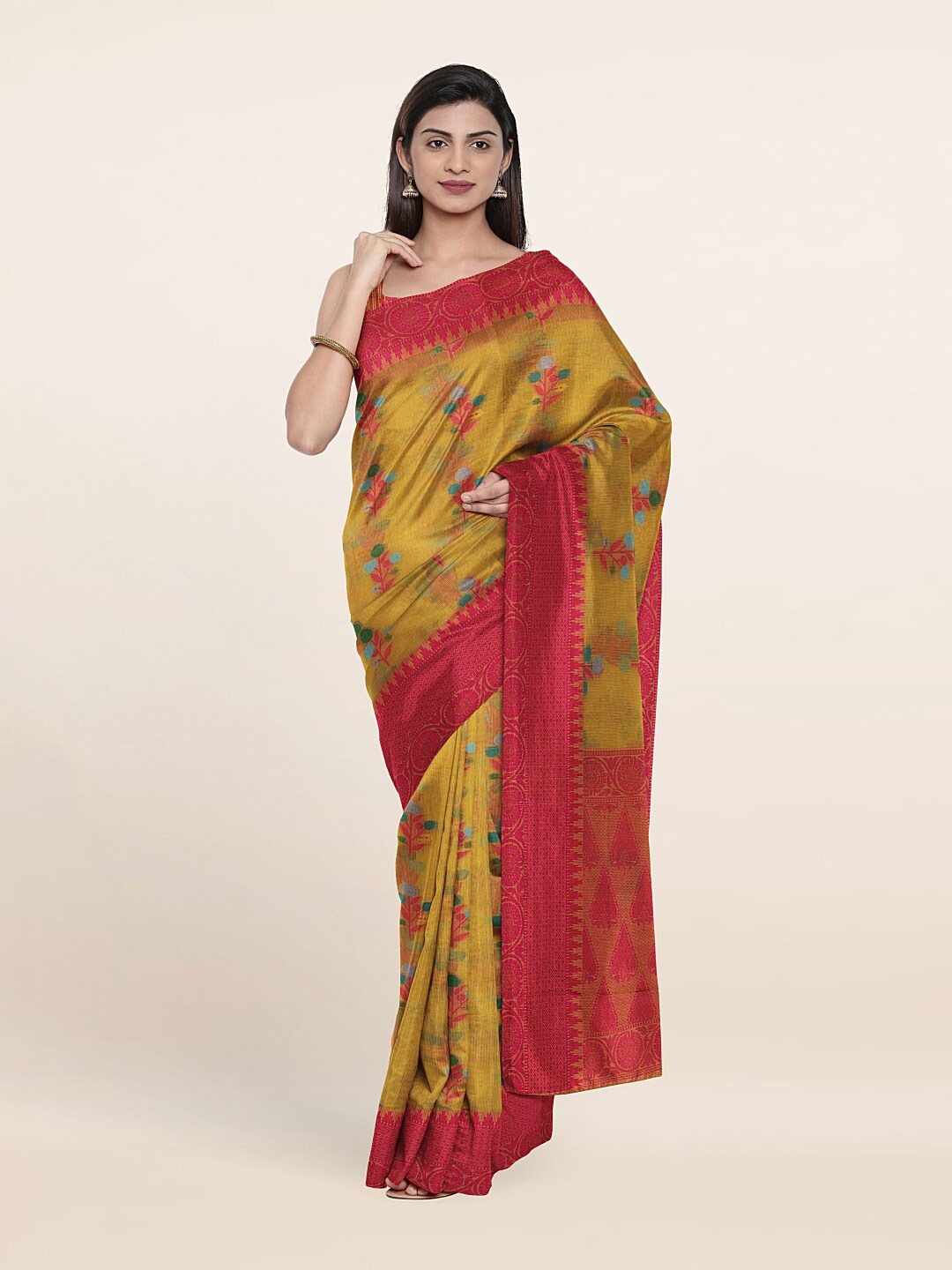 

Pothys Yellow & Red Woven Design Cotton Saree