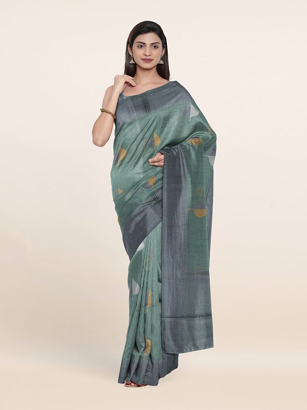 

Pothys Sea Green & Grey Woven Design Cotton Saree