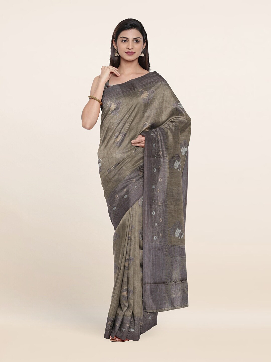 

Pothys Grey & Olive Green Woven Design Saree