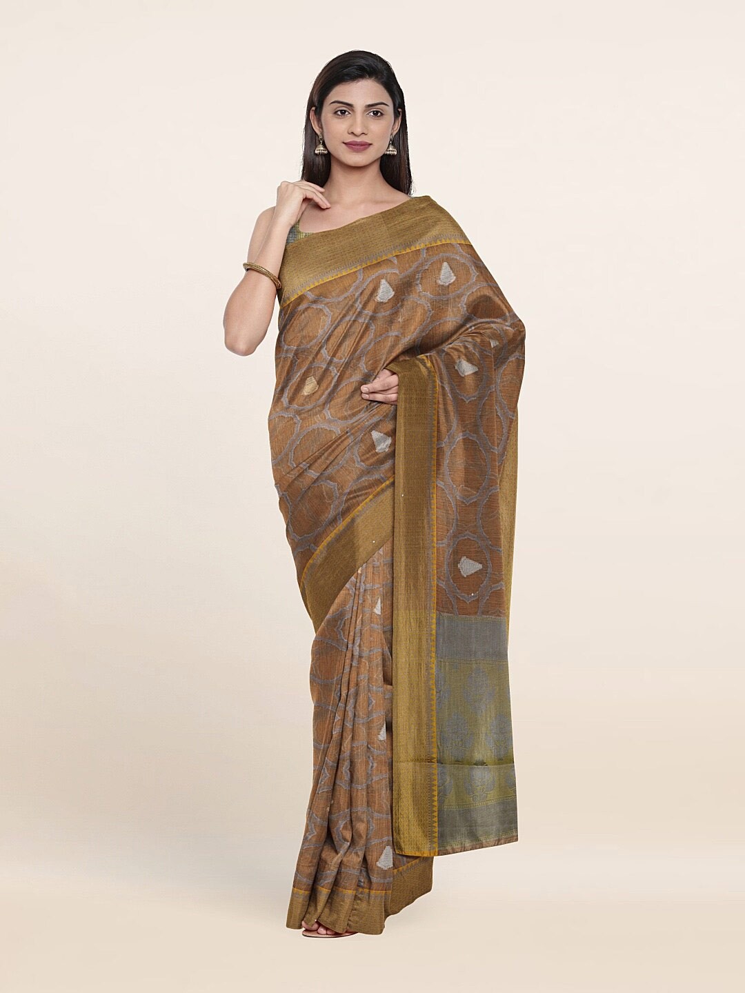 

Pothys Copper-Toned & Green Woven Design Saree