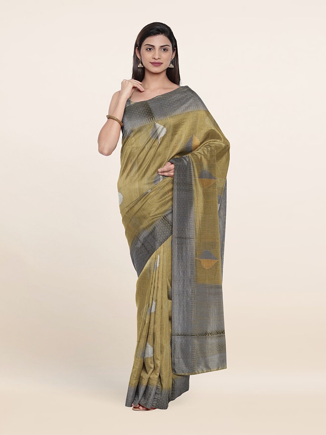 

Pothys Olive Green & Grey Zari Saree