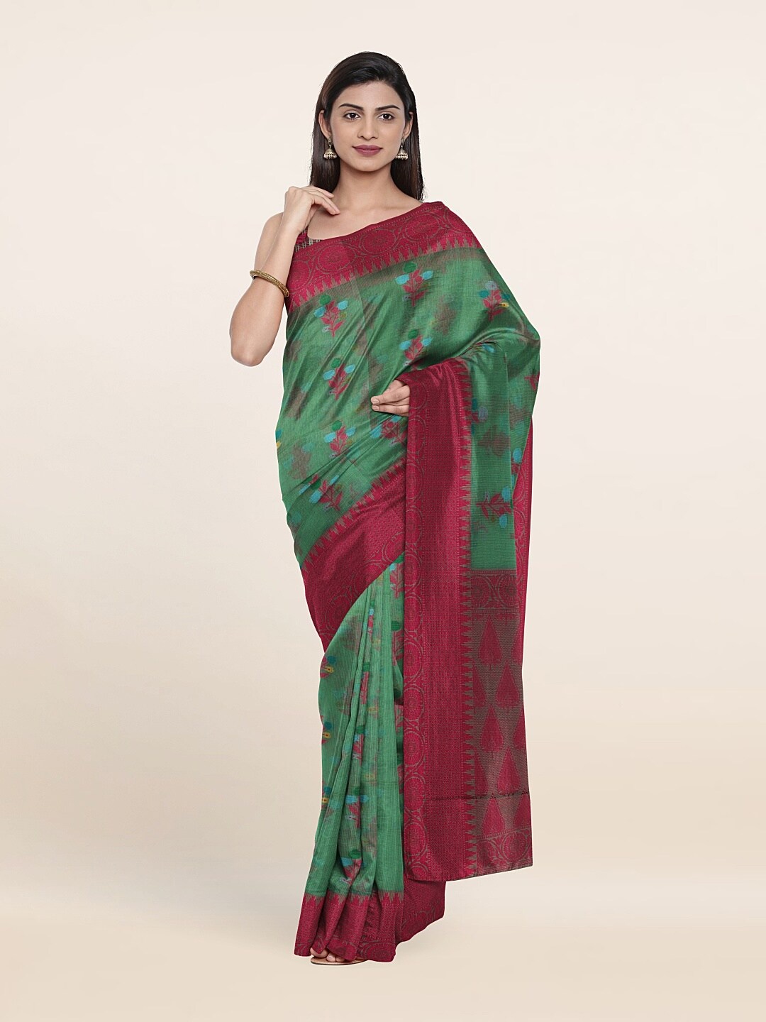 

Pothys Green & Red Woven Design Saree
