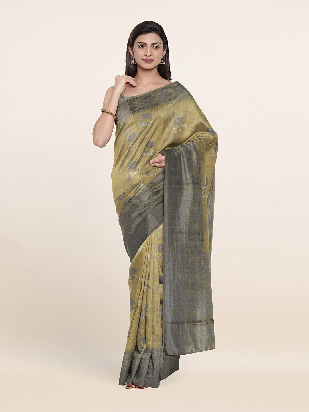 

Pothys Yellow & Grey Woven Design Cotton Saree