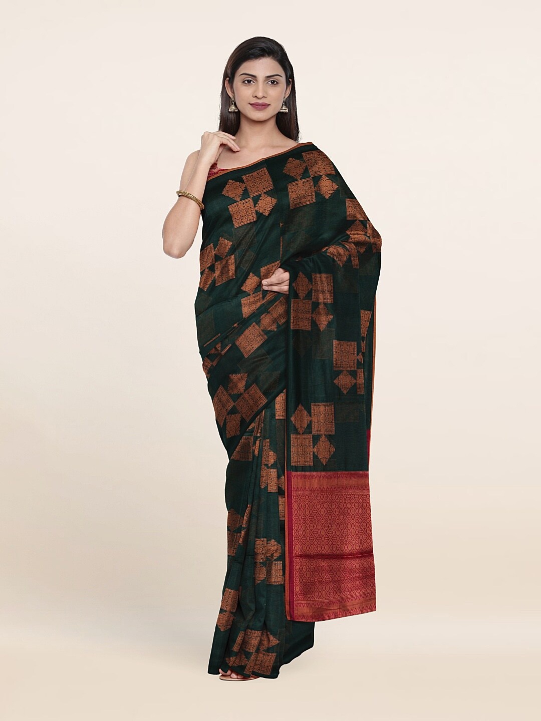 

Pothys Green & Red Woven Design Cotton Saree