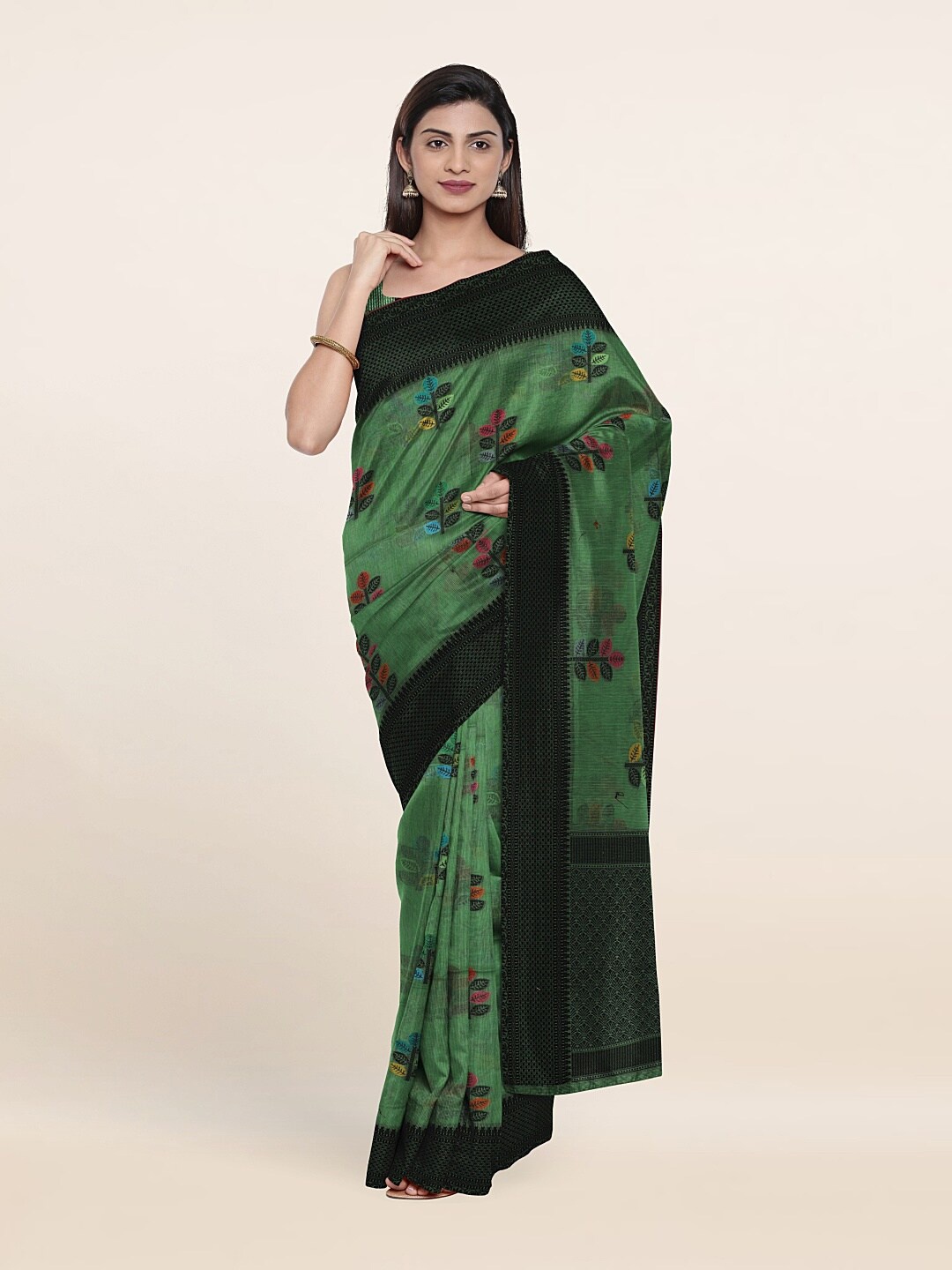 

Pothys Green & Black Floral Zari Saree