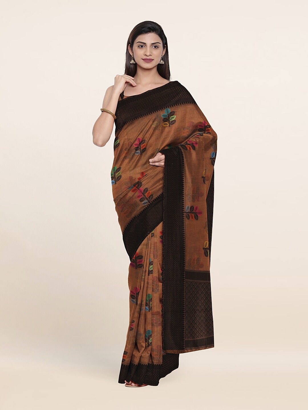 

Pothys Brown & Black Woven Design Cotton Saree