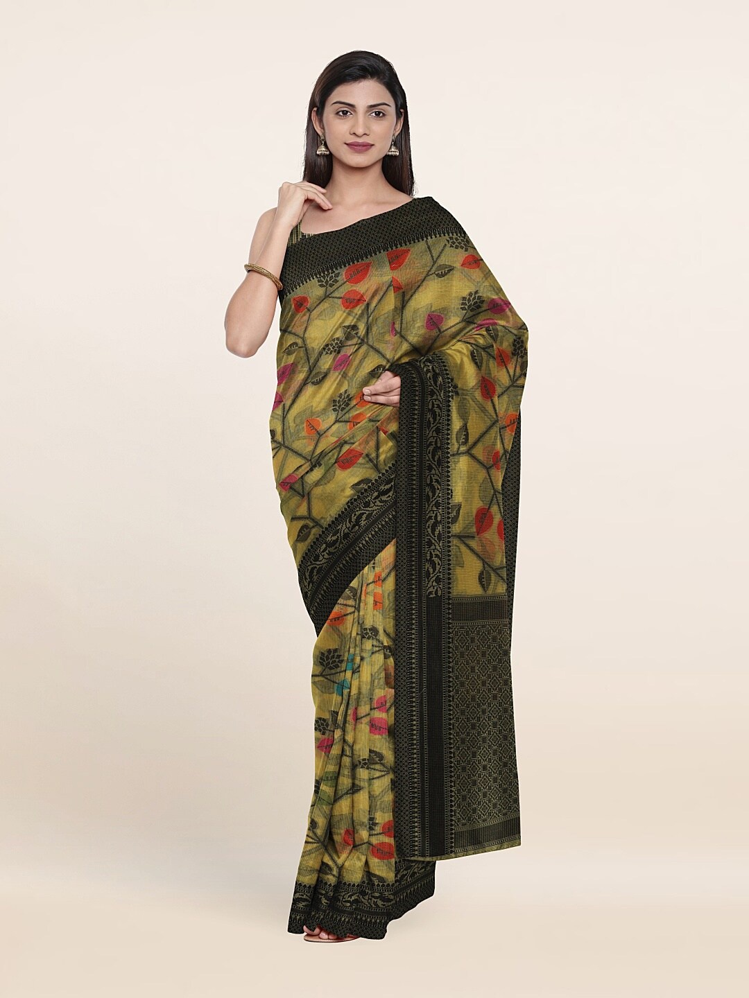 

Pothys Green & Black Floral Zari Saree