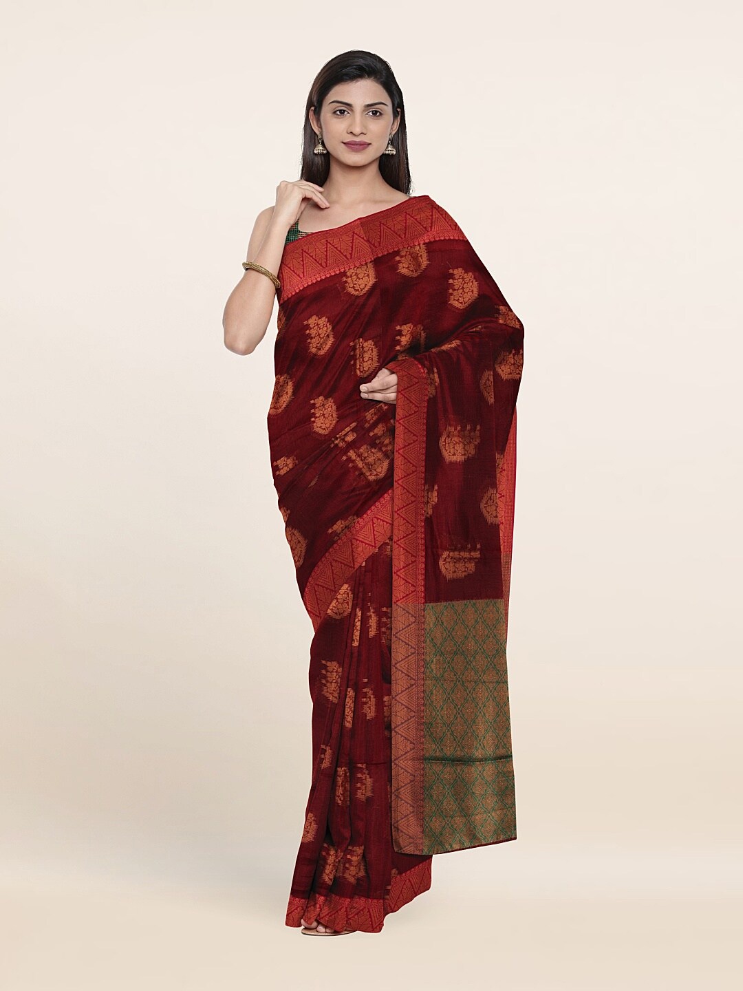 

Pothys Maroon & Green Woven Design Cotton Saree
