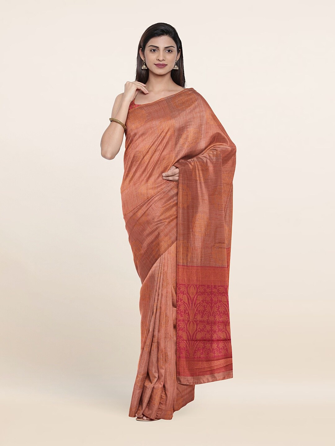 

Pothys Peach-Coloured & Pink Woven Design Cotton Saree