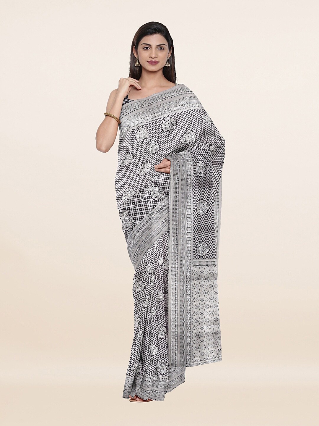 

Pothys Black & Silver-Toned Woven Design Zari Art Silk Saree