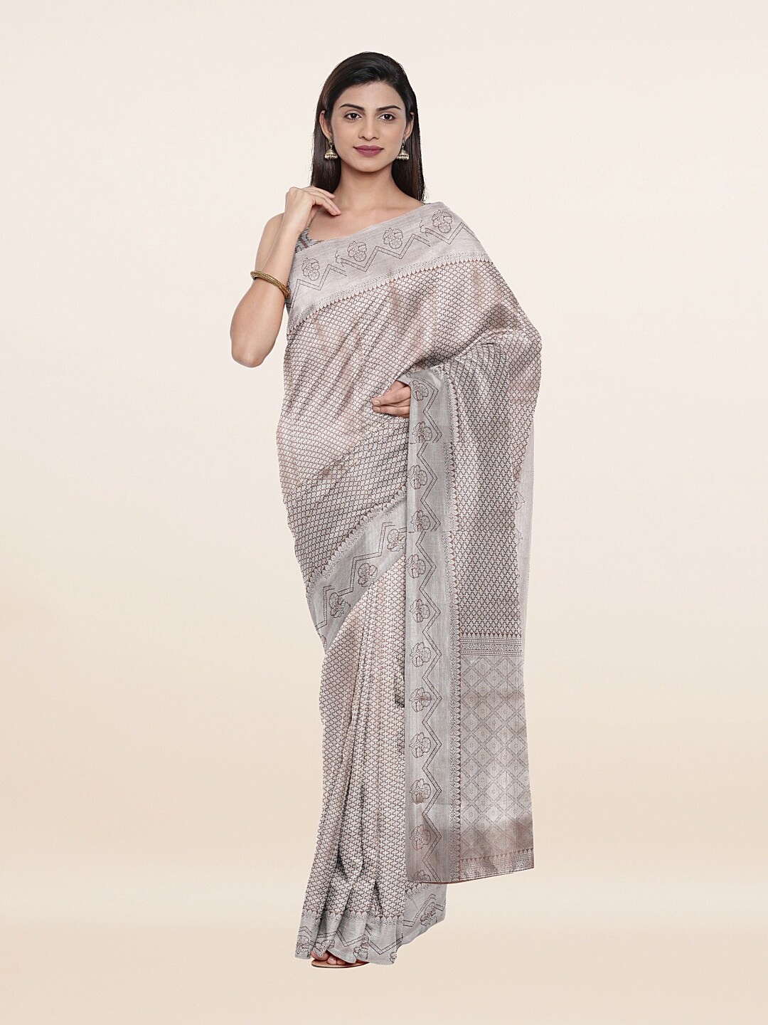 

Pothys Grey Floral Art Silk Saree