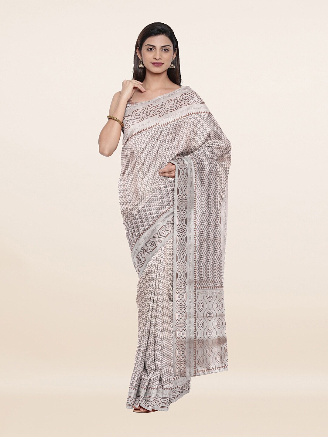 

Pothys Brown & Silver-Toned Woven Design Zari Art Silk Saree