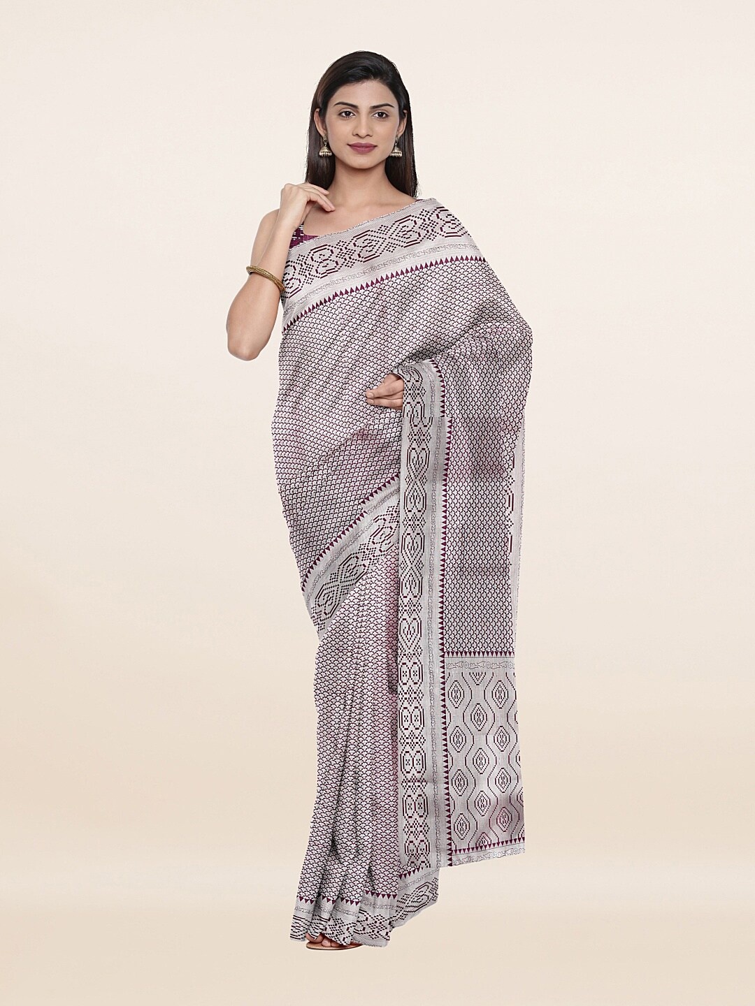 

Pothys Purple & Silver-Toned Woven Design Zari Art Silk Saree
