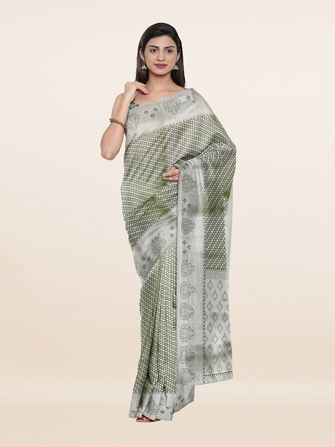 

Pothys Green & Silver-Toned Woven Design Zari Art Silk Saree