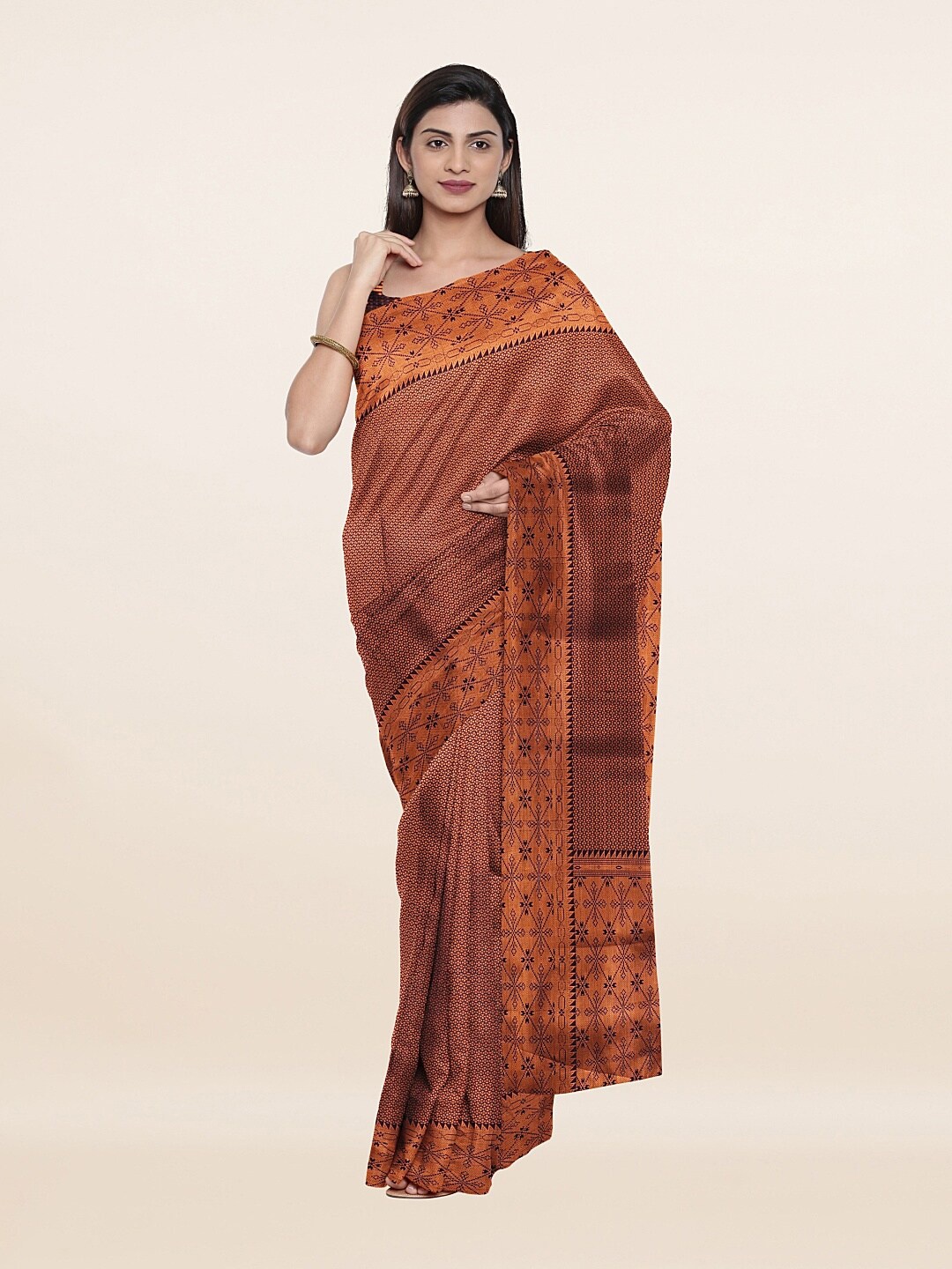 

Pothys Blue & Copper-Toned Ethnic Motifs Zari Art Silk Saree