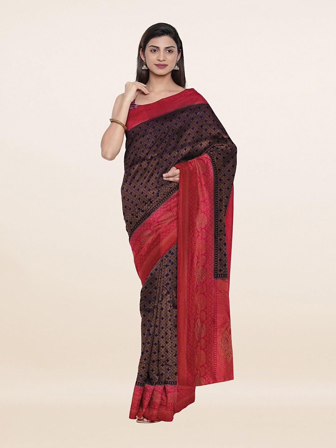 

Pothys Navy Blue & Pink Woven Design Banarasi Art Silk Saree