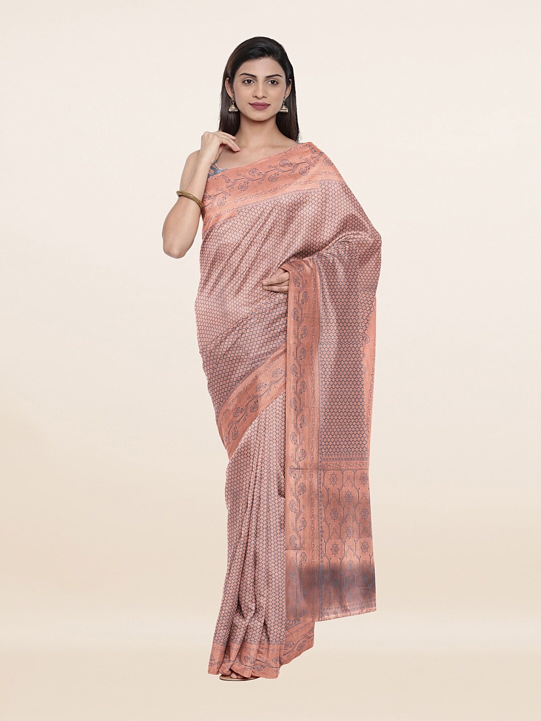 

Pothys Grey & Copper-Toned Floral Zari Art Silk Saree