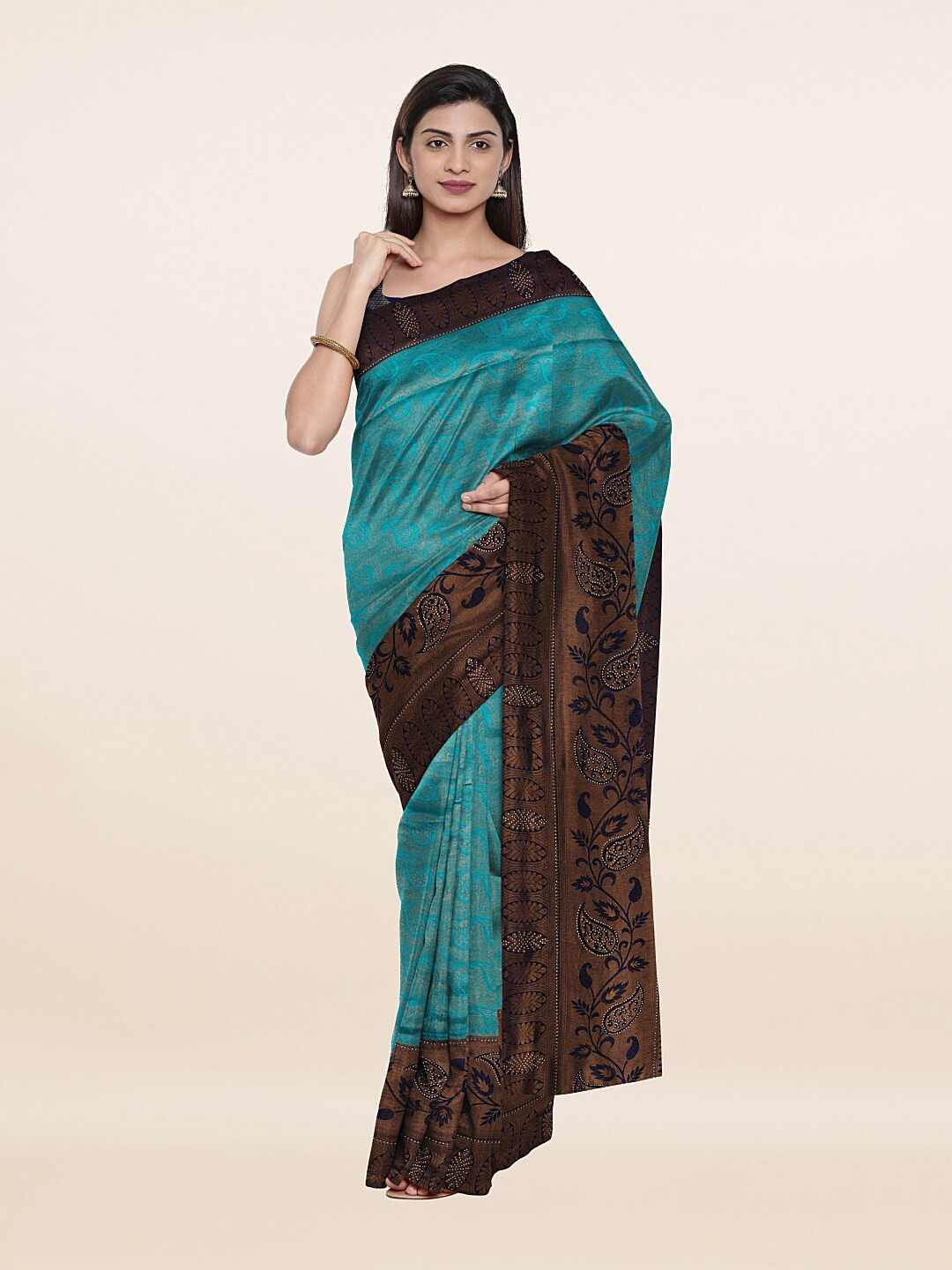 

Pothys Blue & Coffee Brown Woven Design Art Silk Saree