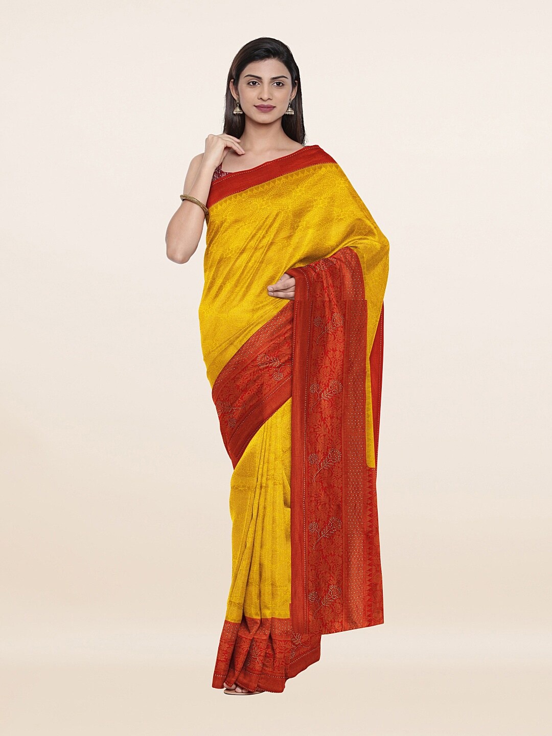 

Pothys Yellow & Red Ethnic Motifs Banarasi Art Silk Saree