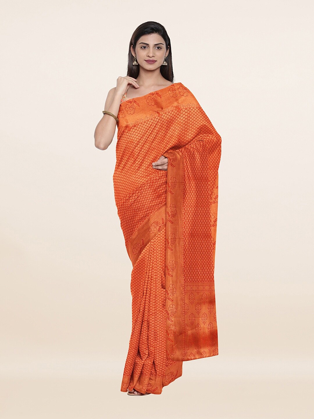 

Pothys Red & Gold-Toned Floral Zari Art Silk Saree