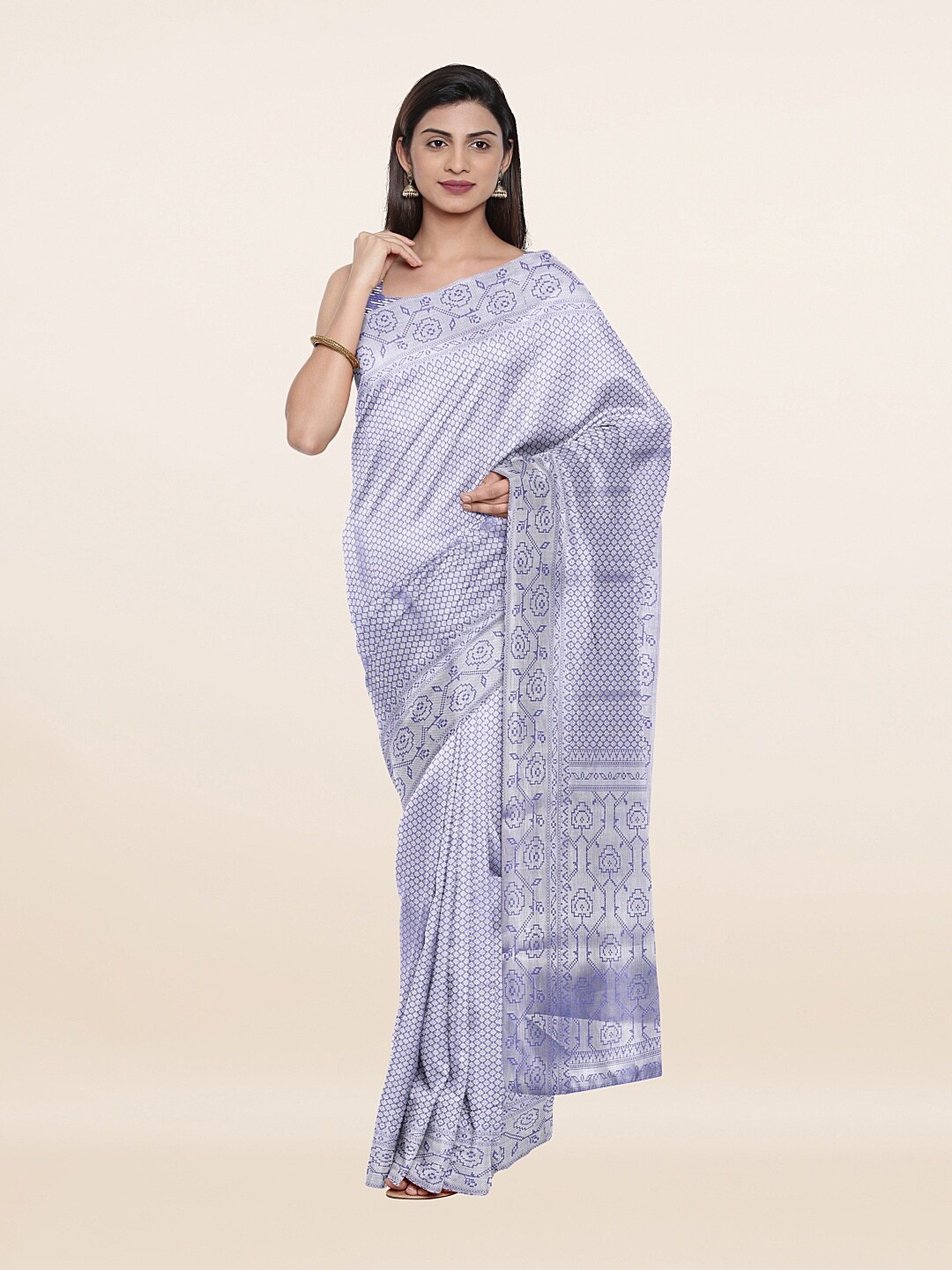 

Pothys Blue & Silver-Toned Floral Zari Art Silk Saree