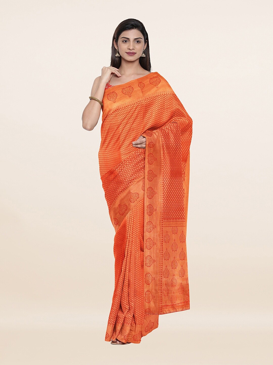 

Pothys Red & Orange Ethnic Motifs Zari Art Silk Saree