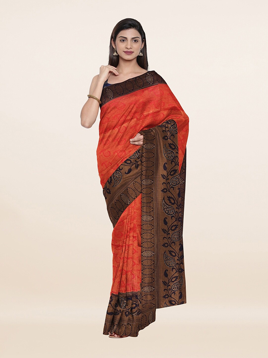 

Pothys Red & Navy Blue Woven Design Beads and Stones Art Silk Saree