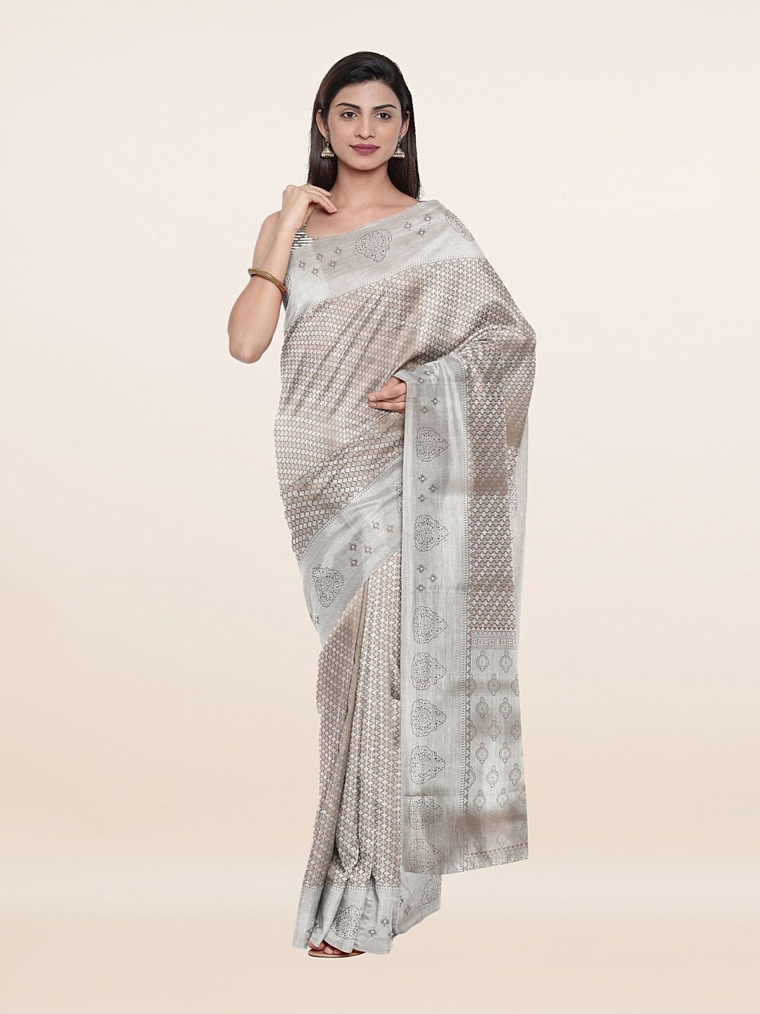 

Pothys Grey & Silver-Toned Woven Design Zari Art Silk Saree