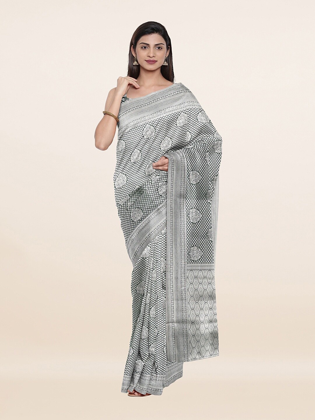 

Pothys Green & Silver-Toned Woven Design Zari Art Silk Saree