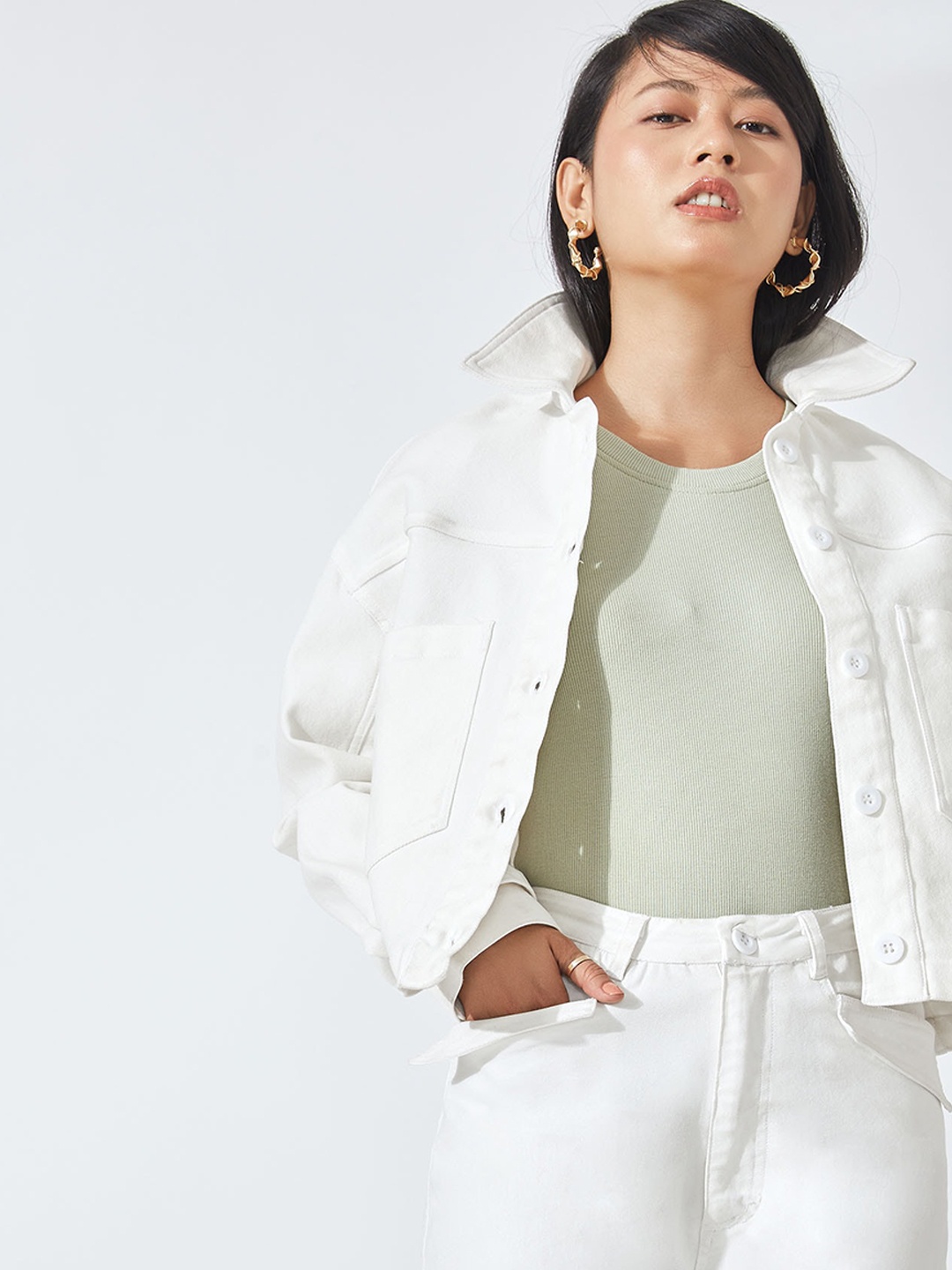 

The Label Life Women White Denim Oversized Jacket