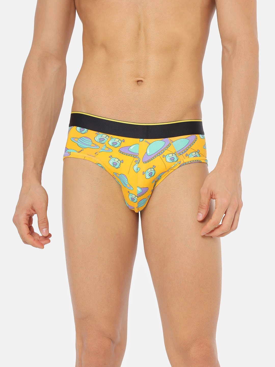 

bummer Men Printed Micro Modal Spacepunks Mid Rise Basic Briefs BRSPU01S, Yellow