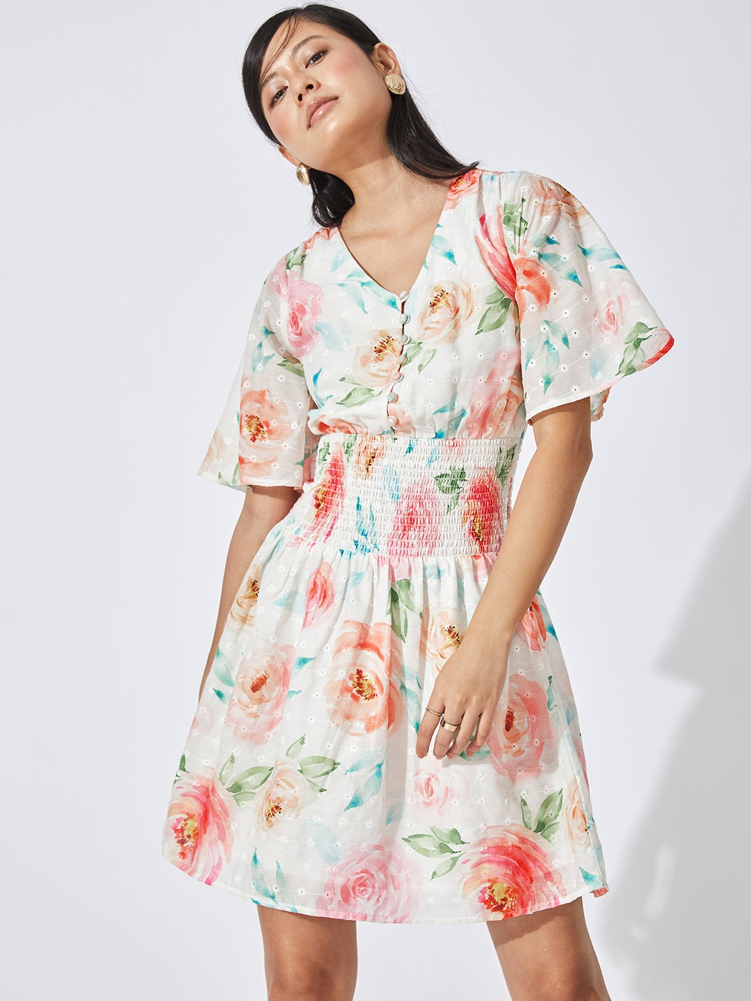 

The Label Life Pink Floral Schiffli Smocked Dress