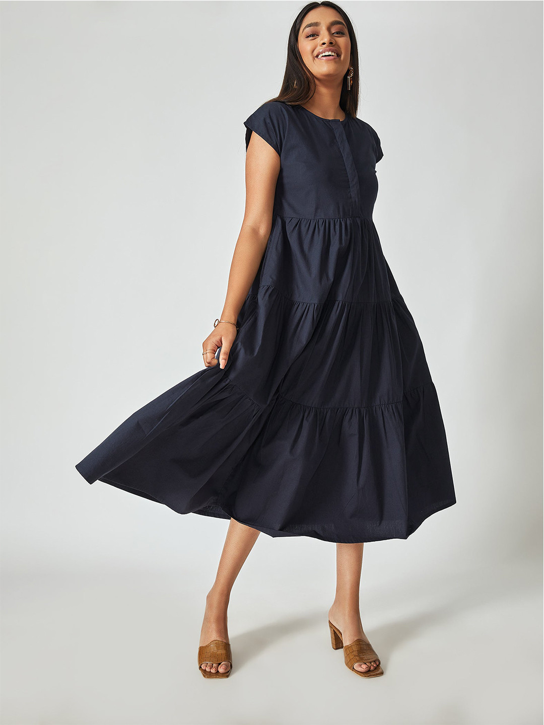 

The Label Life Navy Blue Tiered Midi Dress