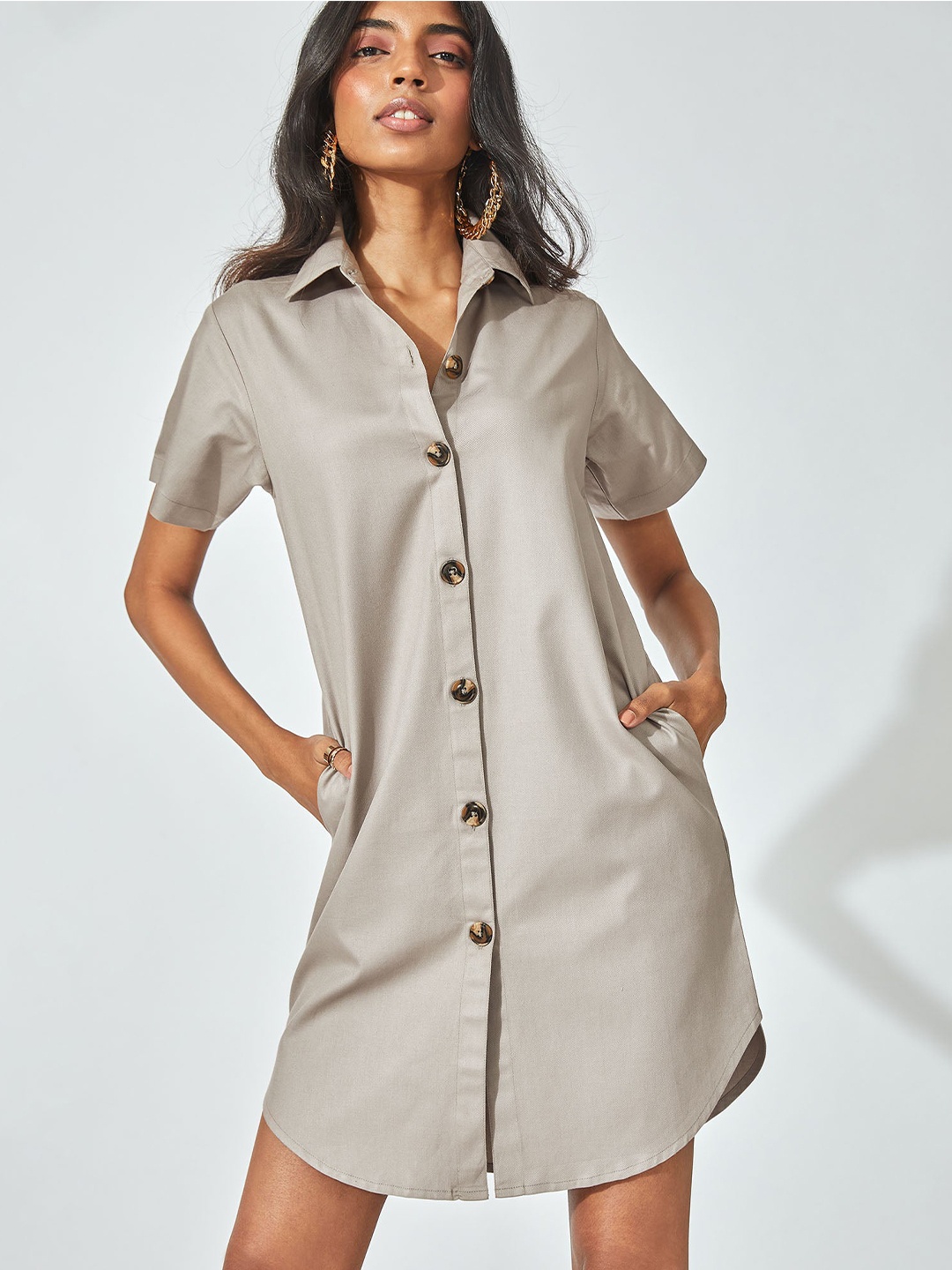 

The Label Life Grey Slate Cotton Shirt Dress