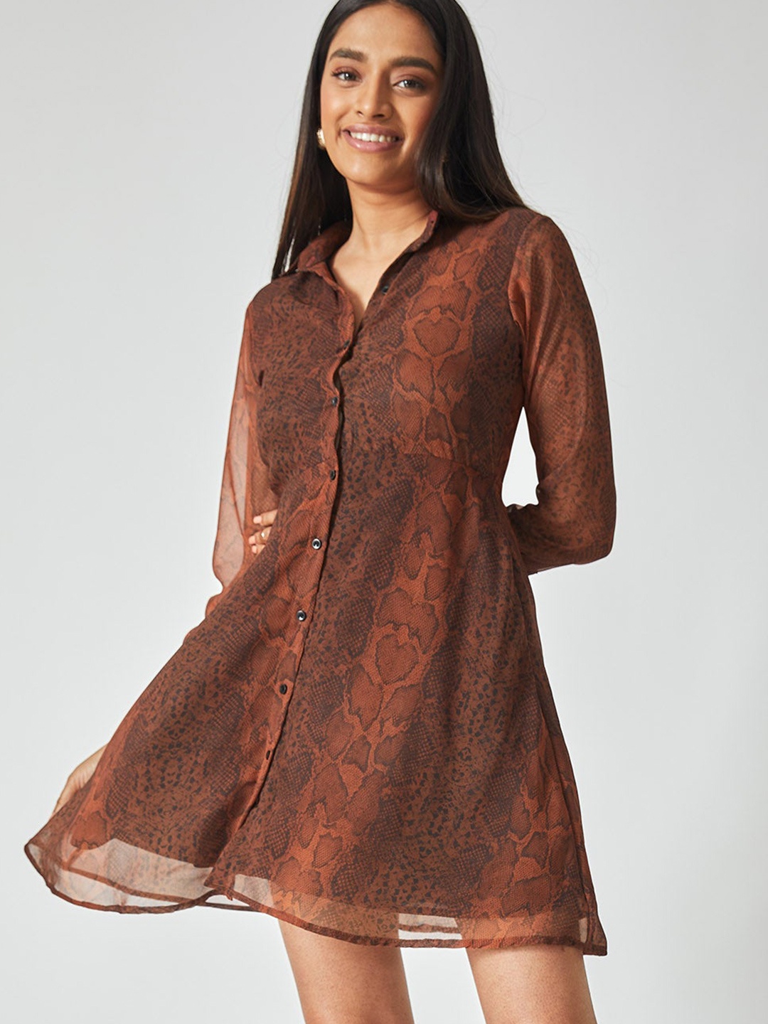 

The Label Life Orange Snake Print Georgette Shirt Dress