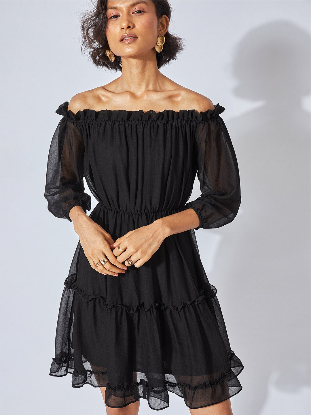 

The Label Life Black Off-Shoulder Tiered Dress