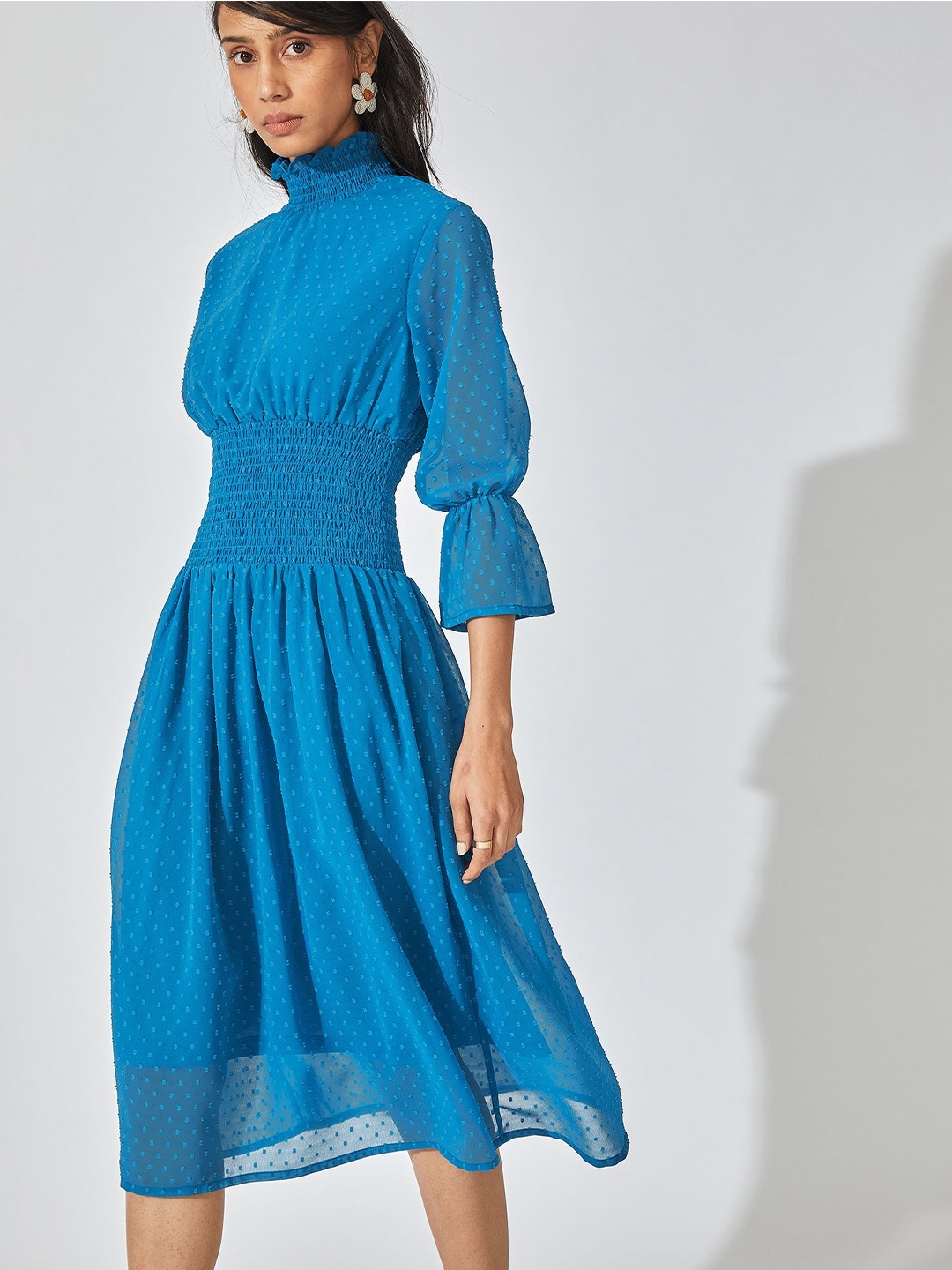 

The Label Life Blue Dobby Midi Dress