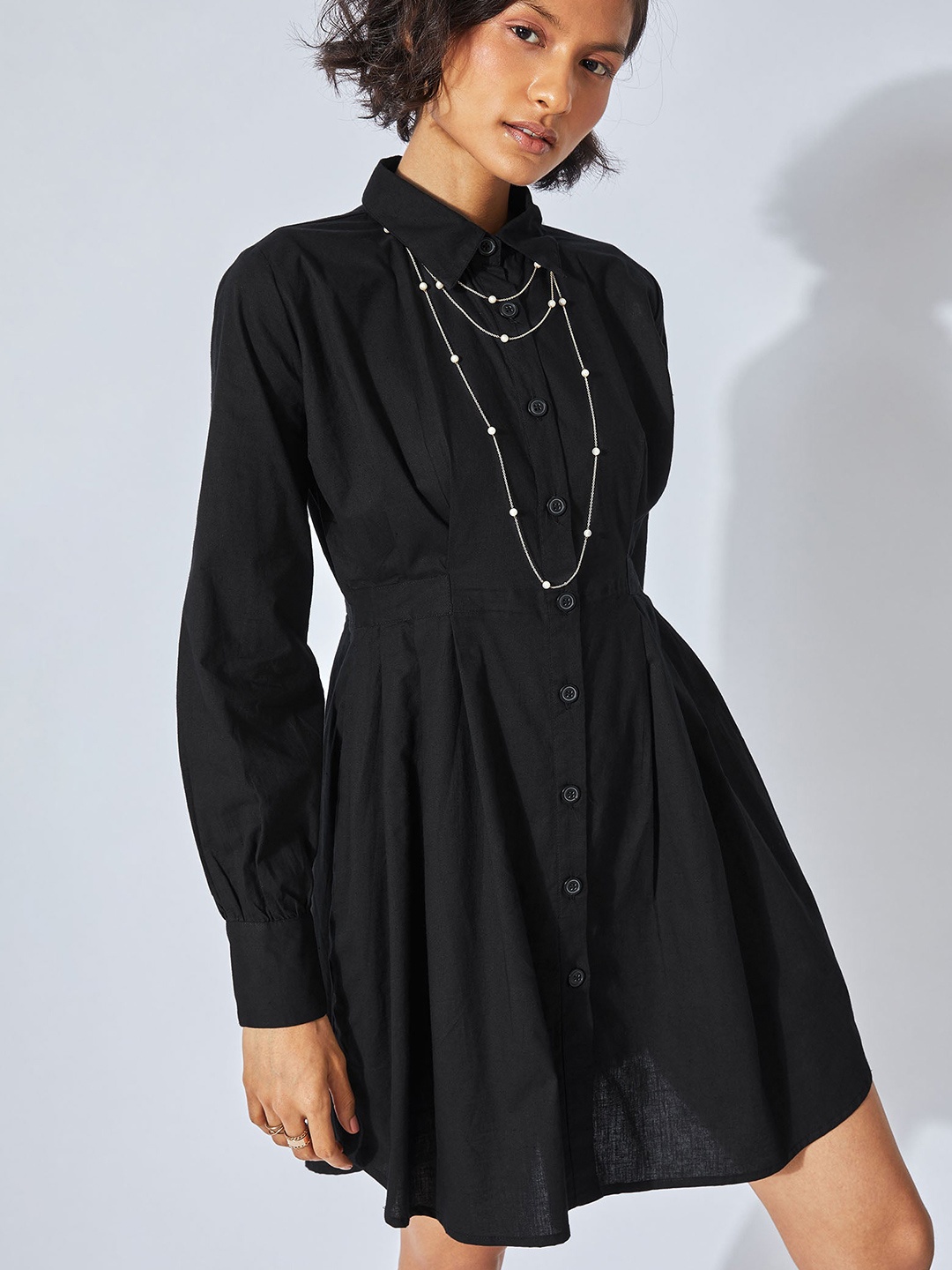 

The Label Life Black Pleated Button Down Dress